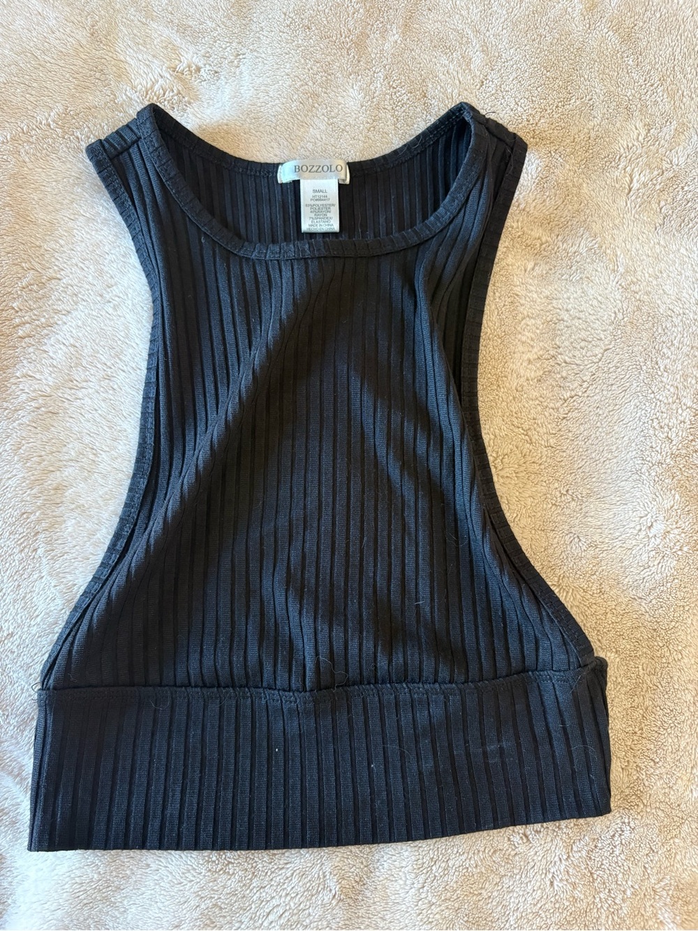 Bozzolo Black Ribbed High Neck Crop Tank